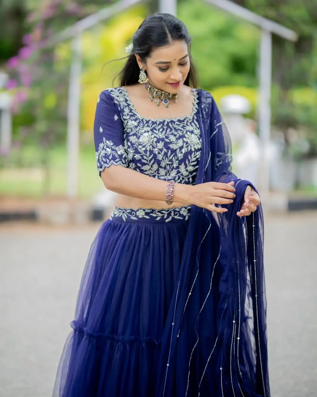 ETV Actress Bhanu Sri in Beautiful Blue Lehenga Choli